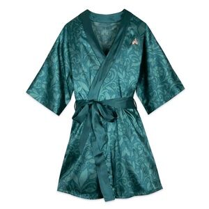 Disney Parks Princess Green Satin Kimono Robe XS Castle Print embroidered